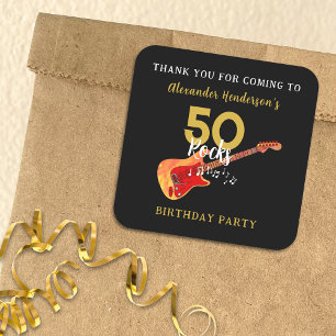 50 Rocks Cool Gitaar 50ste Verjaardagsfeest Bedank Vierkante Sticker