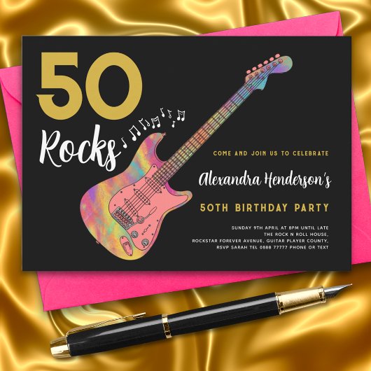 50 Rocks Cool Roze Gitaar 50ste Verjaardagsfeestje Kaart