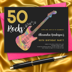 50 Rocks Cool Roze Gitaar 50ste Verjaardagsfeestje Kaart