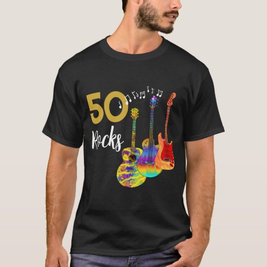 50 Rocks Gitaar 50ste verjaardagsfeestje T-shirt (Voorkant)