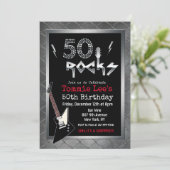 50 Rocks Rockstar Guitar 50th Birthday Invitation Kaart (Staand voorkant)