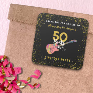 50 Rocks Roze Gitaar 50e Verjaardagsfeest Bedankt Vierkante Sticker
