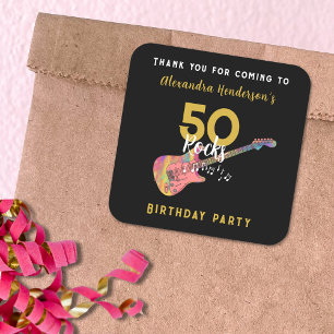 50 Rocks Roze Gitaar 50e Verjaardagsfeest Bedankt Vierkante Sticker