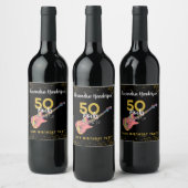 50 Rocks Roze Zwart Goud 50e Verjaardagsfeestje Wijn Etiket (Flessen)