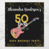 50 Rocks Roze Zwart Goud 50e Verjaardagsfeestje Wijn Etiket (Enkel label)