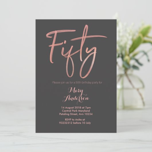 50 Roos Gold 50e verjaardag uitnodiging (Staand voorkant)