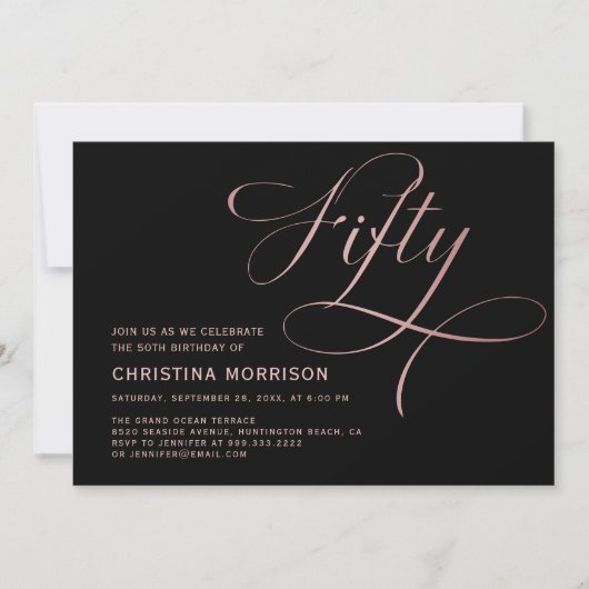 50 Roos Gold Script Black 50e verjaardag Kaart (Voorkant)