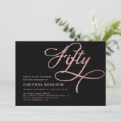 50 Roos Gold Script Black 50e verjaardag Kaart (Staand voorkant)