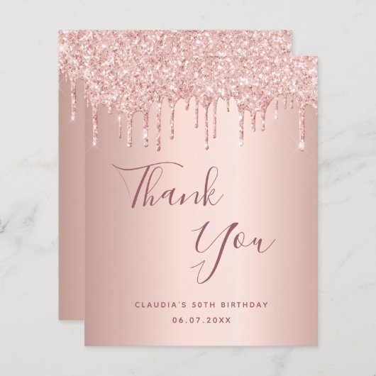 50 roos gouden glitter bedankt voor uw verjaardag (Voorkant / Achterkant)