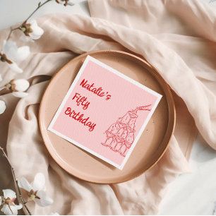 50 Roze Hand getrokken Champagne Toren Verjaardag Servet