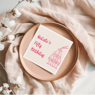 50 Roze Hand getrokken Champagne Toren Verjaardag Servet