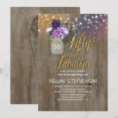 50 Rustieke Verjaardag - Paarse Bloemen Mason Jar  Kaart (Voorkant / Achterkant)