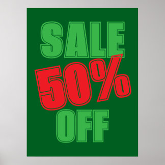 50% Sale Sign, Green and Red Christmas Sale  Poster