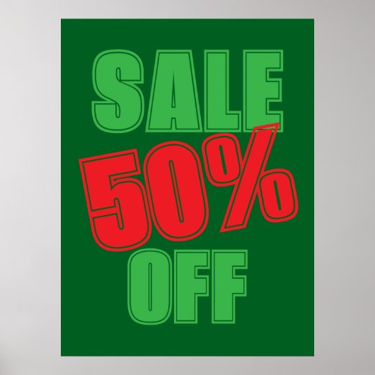 50% Sale Sign, Green and Red Christmas Sale  Poster (Voorkant)