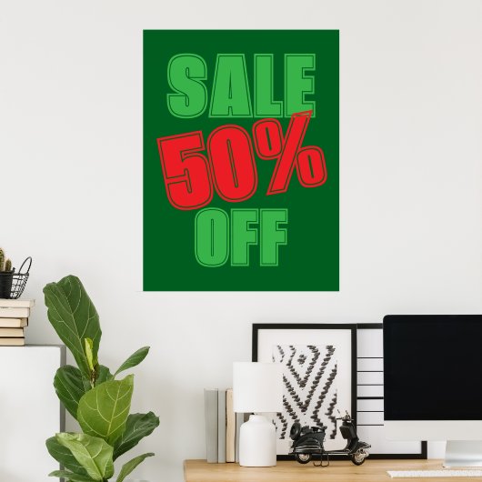 50% Sale Sign, Green and Red Christmas Sale  Poster (Thuiskantoor)