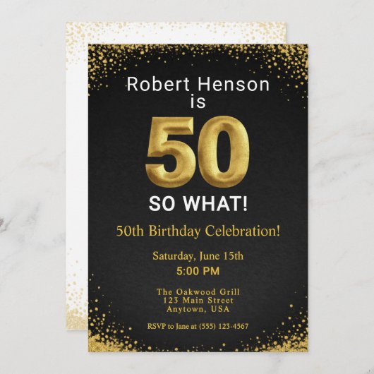 50 So What Black Gold 50th Birthday Kaart (Voorkant / Achterkant)