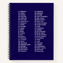 50 staten afkortingen – Blauwe spiraal notitieboek