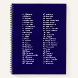 50 staten afkortingen – Blauwe spiraal notitieboek