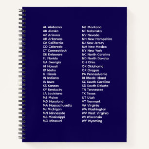 50 staten afkortingen – Blauwe spiraal notitieboek
