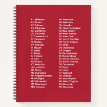 50 staten afkortingen – Rode spiraal notitieboek