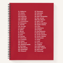 50 staten afkortingen – Rode spiraal notitieboek