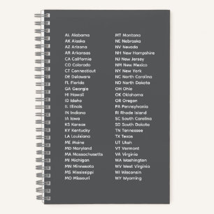 50 staten in alfabetische volgorde – grijs notitieboek