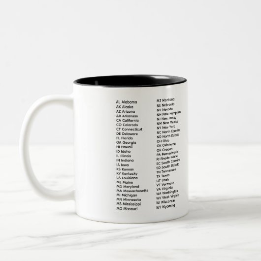 50 States List Alphabetical Mug Tweekleurige Koffiemok (Links)