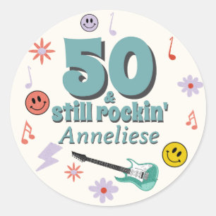 50 & Still Rockin’ Retro Muziek Verjaardagsthema Ronde Sticker
