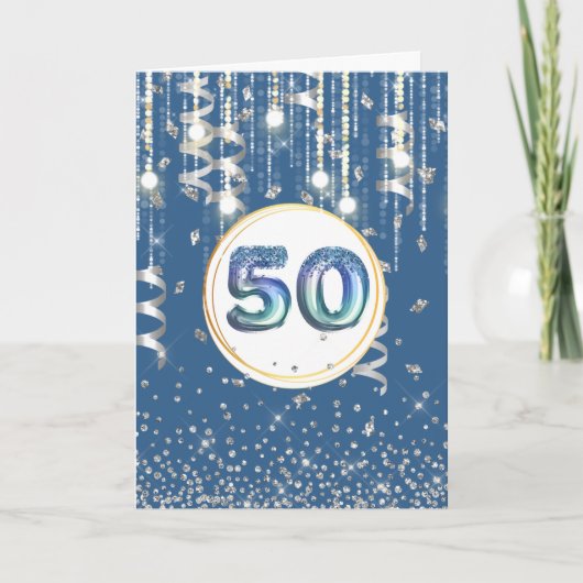 50 String Lichten Blauw Glitter mannen verjaardag Kaart (Voorkant)