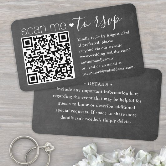 50 stuks QR RSVP & Details schoolbord bijlage Visitekaartje