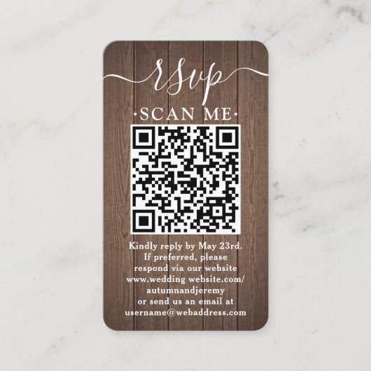 50 stuks QR RSVP Trouw Bruine Nep Houten Enveloppe Visitekaartje (Voorkant)