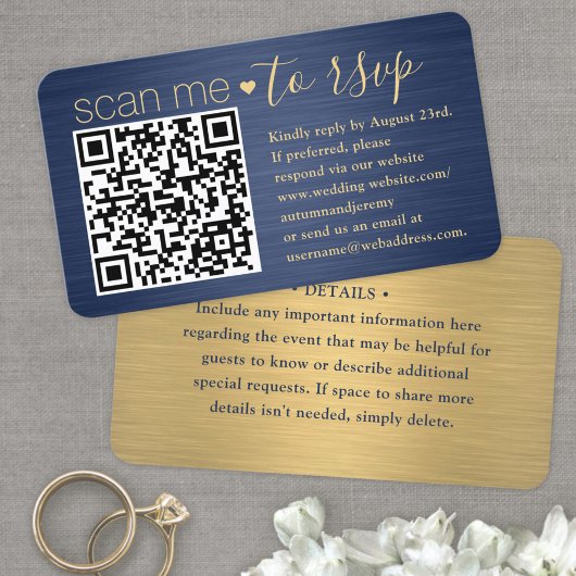 50 stuks Scan Me QR RSVP Blauw en Goud Huwelijk Visitekaartje