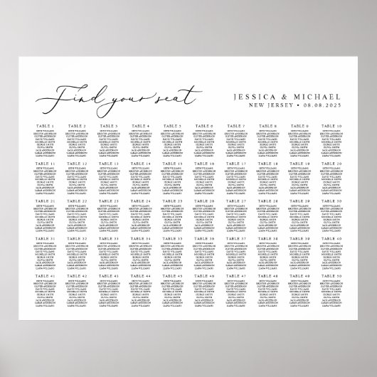 50 Tafels groot Vind uw zitplaatskaart Poster (Voorkant)