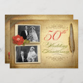 50 trouwdag twee foto's  nodigt uit kaart (Voorkant / Achterkant)