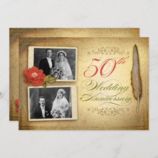 50 trouwdag twee foto's  nodigt uit kaart (Voorkant / Achterkant)