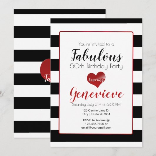 50 & Uitstekend | Black & White Stripes Verjaardag Kaart (Voorkant / Achterkant)