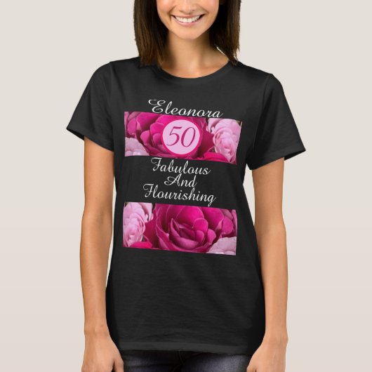 50 Uitstekend en Bloeiend Custom Zwart T-shirt (Voorkant)