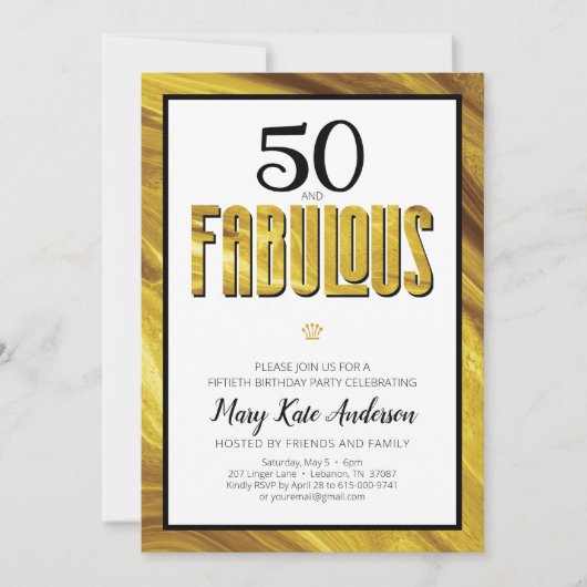 50 Uitstekend Goud Zwart Metallic Moderne Verjaard Kaart (Voorkant)