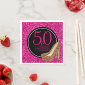 50 & Uitstekend | Gouden Glitter Roze 50ste Verjaa Servet (Insitu)