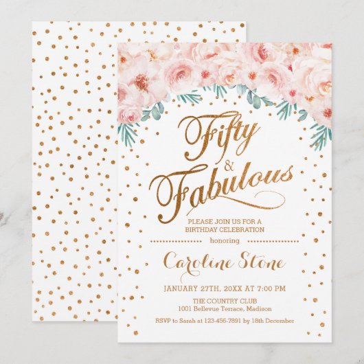 50 Uitstekend Verjaardagsfeest - Wit Goud Roze Kaart (Voorkant / Achterkant)