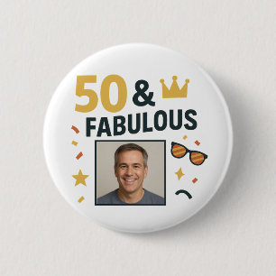 50 & Uitstekende Aangepaste Foto Verjaardag Ronde Button 5,7 Cm