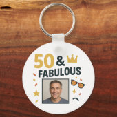 50 & Uitstekende Aangepaste Foto Verjaardag Sleutelhanger (Voorkant)