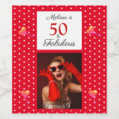50 & Uitstekende Fotonaam Rood 50ste Verjaardag Ro Wijn Etiket (Enkel label)