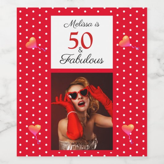 50 & Uitstekende Fotonaam Rood 50ste Verjaardag Ro Wijn Etiket (Enkel label)