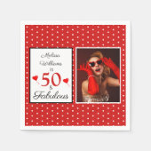 50 & Uitstekende Naam Foto Rood 50ste Verjaardag R Servet (Voorkant)