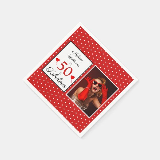 50 & Uitstekende Naam Foto Rood 50ste Verjaardag R Servet (Hoek)