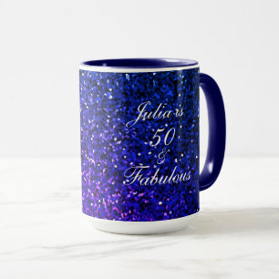 50 Uitstekende Verjaardag Blauw Glitter Gift Favor Mok