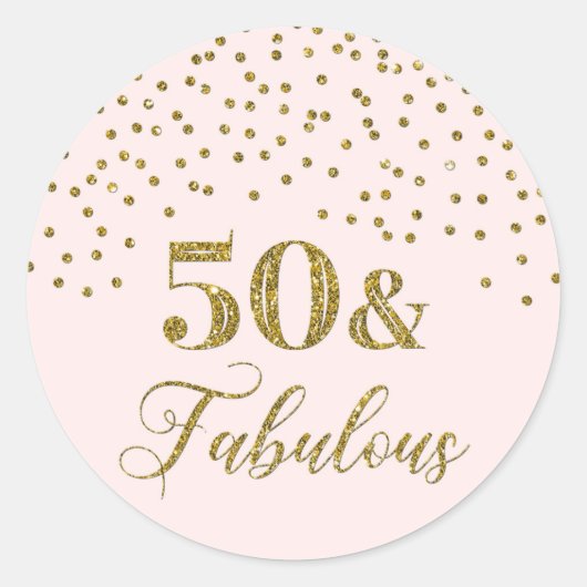 50 & Uitstekende Verjaardag Blush Roze Gouden Conf Ronde Sticker (Voorkant)