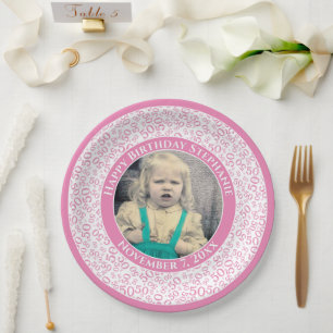 50 Uw foto Willekeurige nummerpatroon Roze/Wit Papieren Bordje