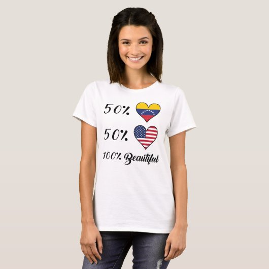 50% Venezolaanse 50% Amerikaanse 100% mooie T-shirt (Voorkant volledig)